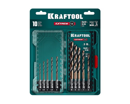 Набор сверл по металлу для винтовертов и шуруповертов IMPACT READY НЕХ-1/4", 10 шт. KRAFTOOL 29652-H10