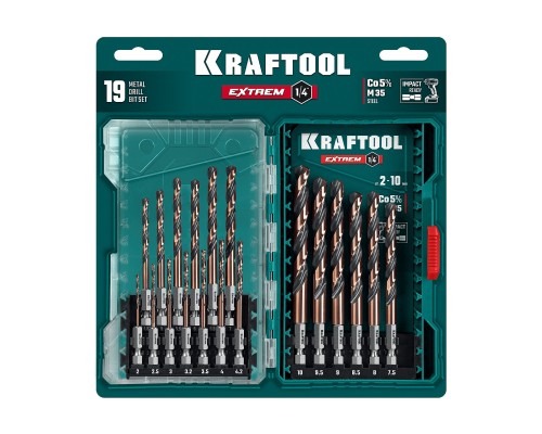 Набор сверл по металлу для винтовертов и шуруповертов IMPACT READY НЕХ-1/4", 19 шт. KRAFTOOL 29652-H19