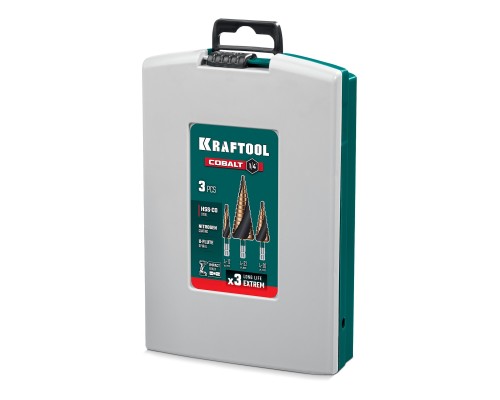 Набор сверл ступенчатых COBALT 3 шт., 4-32мм, азотирование, винтовая спираль KRAFTOOL 29691-4-32-H3