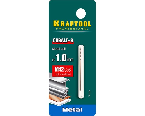 Сверло по металлу COBALT-8, 1.0x40 мм, сталь М42, HSS-Co(8%) KRAFTOOL 29656-1