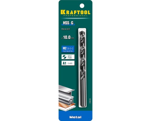 Сверло по металлу HSS-G, 10.0x133 мм, сталь P6M5 KRAFTOOL 29651-10