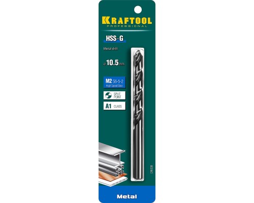 Сверло по металлу HSS-G, 10.5x133 мм, сталь P6M5 KRAFTOOL 29651-10.5
