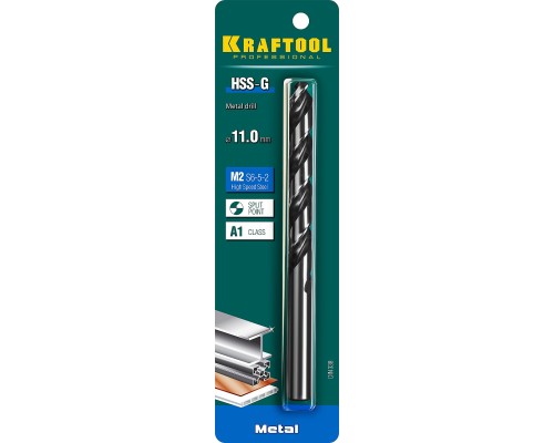 Сверло по металлу HSS-G, 11.0x142 мм, сталь P6M5 KRAFTOOL 29651-11