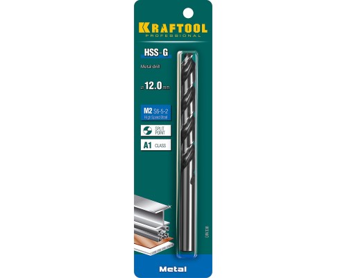 Сверло по металлу HSS-G, 12.0x151 мм, сталь P6M5 KRAFTOOL 29651-12