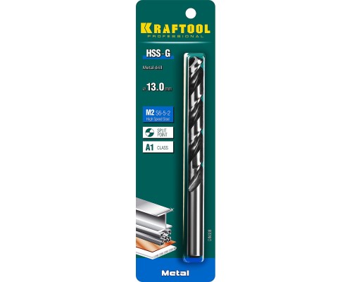 Сверло по металлу HSS-G, 13.0x151 мм, сталь P6M5 KRAFTOOL 29651-13