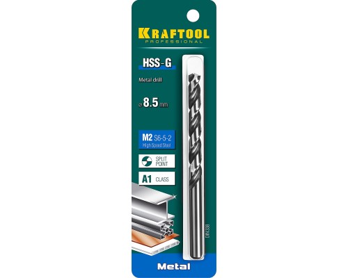 Сверло по металлу HSS-G, 8.5x117 мм, сталь P6M5 KRAFTOOL 29651-8.5