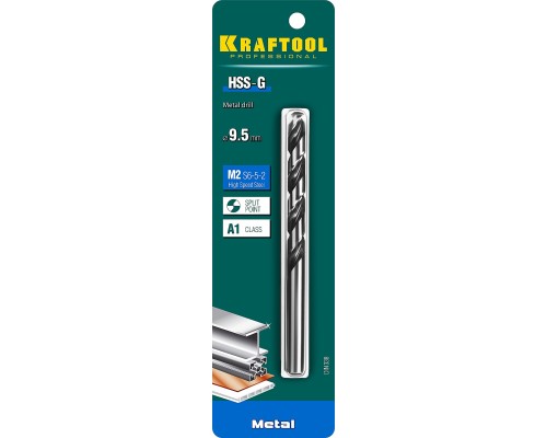 Сверло по металлу HSS-G, 9.5x125 мм, сталь P6M5 KRAFTOOL 29651-9.5