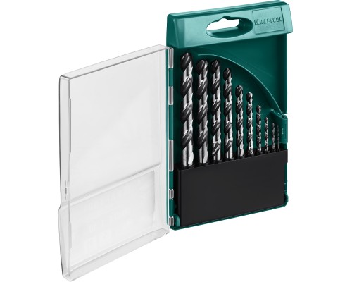 Набор сверл по металлу HSS-G, 10 шт., (1-10 мм), сталь P6M5 KRAFTOOL 29651-H10