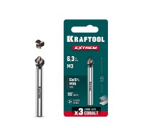 Конусный зенкер EXTREME Со5-А, d 6.3 x 45 мм, сталь M35, U-образная спираль, для раззенковки М3 KRAFTOOL 29734-3