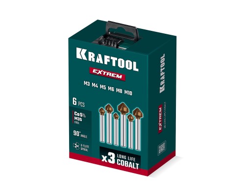 Набор зенкеров EXTREME Со5-А, 6 шт. (М3-М10), сталь M35, U-образная спираль KRAFTOOL 29734-H6