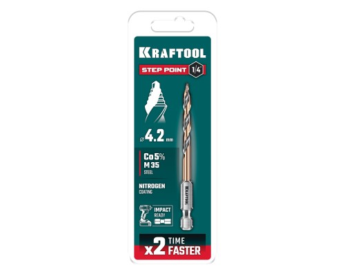 Сверло по металлу для винтовертов и шуруповертов IMPACT READY STEP POINT, d 4.2x83 мм KRAFTOOL 29653-4.2