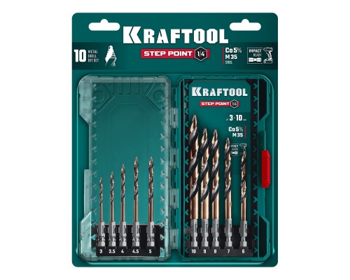 Набор сверл по металлу для винтовертов и шуруповертов IMPACT READY STEP POINT, 10 шт KRAFTOOL 29653-H10
