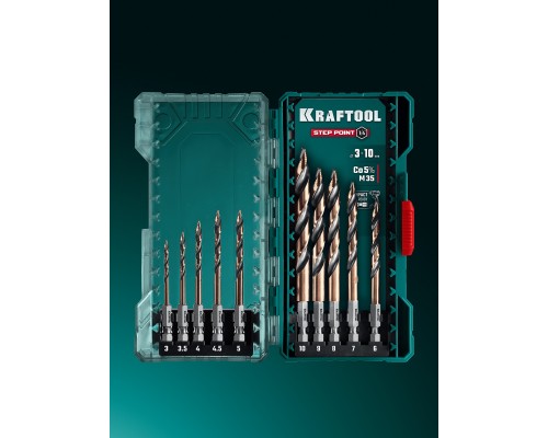 Набор сверл по металлу для винтовертов и шуруповертов IMPACT READY STEP POINT, 10 шт KRAFTOOL 29653-H10