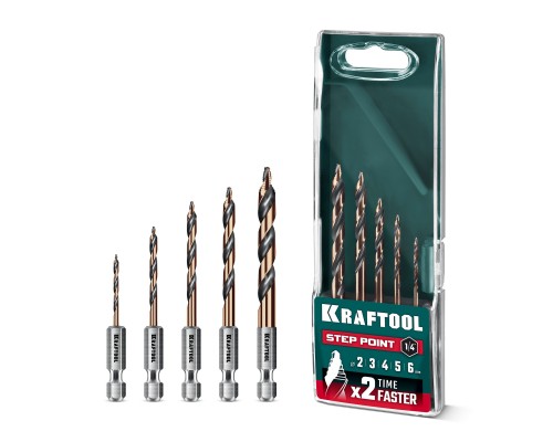 Набор сверл по металлу для винтовертов и шуруповертов IMPACT READY STEP POINT, 5 шт KRAFTOOL 29653-H5