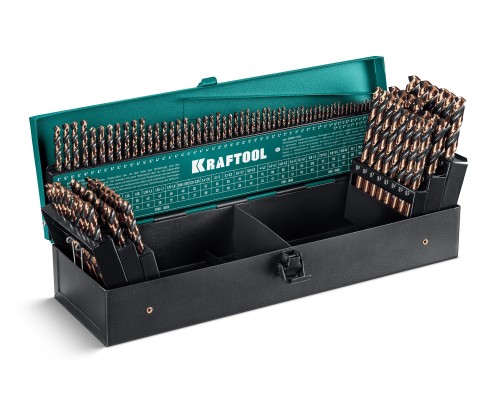 Набор сверл по металлу Cobalt 118 шт, (1-13 мм), сталь М42, HSS-Co(8%) KRAFTOOL 29656-H118