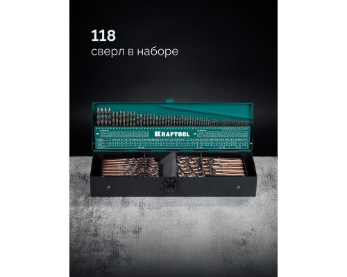 Набор сверл по металлу Cobalt 118 шт, (1-13 мм), сталь М42, HSS-Co(8%) KRAFTOOL 29656-H118