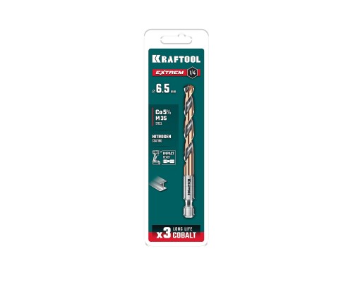 Сверло по металлу для винтовертов и шуруповертов IMPACT READY НЕХ-1/4", d 6.5x107 мм KRAFTOOL 29652-6.5