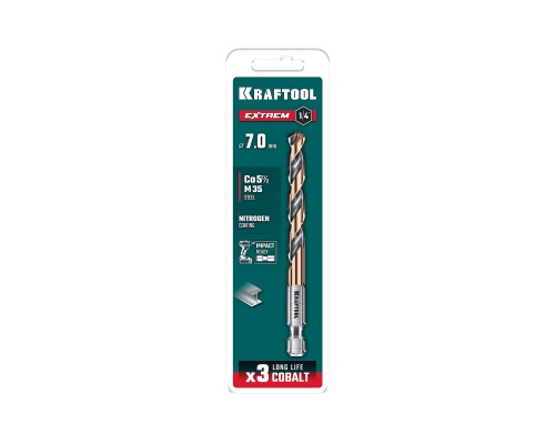 Сверло по металлу для винтовертов и шуруповертов IMPACT READY НЕХ-1/4", d 7.0x109 мм KRAFTOOL 29652-7