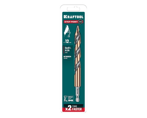 Сверло по металлу для винтовертов и шуруповертов IMPACT READY STEP POINT, d 12.0x151 мм KRAFTOOL 29653-12