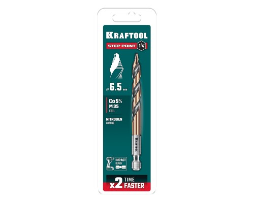 Сверло по металлу для винтовертов и шуруповертов IMPACT READY STEP POINT, d 6.5x107 мм KRAFTOOL 29653-6.5
