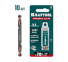 Сверло двухстороннее по металлу сталь M42(+8%Co) класс А DOUBLE Сo-8 3.3х49 мм KRAFTOOL 29654-3.3-10