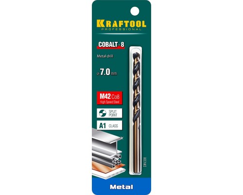 Сверло по металлу COBALT-8, 7.0x109 мм, сталь М42, HSS-Co(8%) KRAFTOOL 29656-7