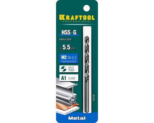 Сверло по металлу HSS-G, 5.5x93 мм, сталь P6M5 KRAFTOOL 29651-5.5