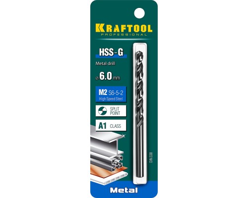Сверло по металлу HSS-G, 6.0x93 мм, сталь P6M5 KRAFTOOL 29651-6