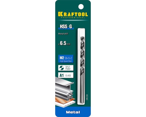 Сверло по металлу HSS-G, 6.5x101 мм, сталь P6M5 KRAFTOOL 29651-6.5