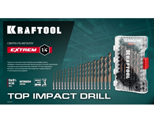 Сверло по металлу для винтовертов и шуруповертов IMPACT READY НЕХ-1/4", d 5.0x91 мм KRAFTOOL 29652-5