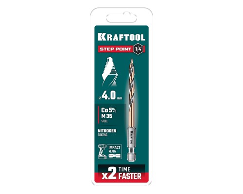 Сверло по металлу для винтовертов и шуруповертов IMPACT READY STEP POINT, d 4.0x83 мм KRAFTOOL 29653-4