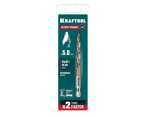 Сверло по металлу для винтовертов и шуруповертов IMPACT READY STEP POINT, d 5.0x91 мм KRAFTOOL 29653-5