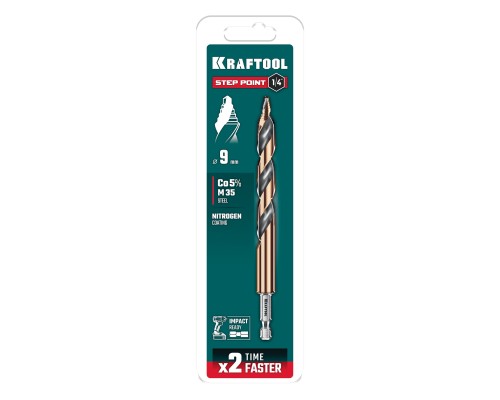 Сверло по металлу для винтовертов и шуруповертов IMPACT READY STEP POINT, d 9.0x125 мм KRAFTOOL 29653-9