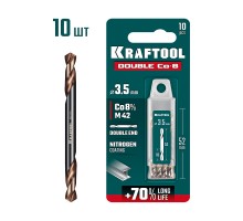 Сверло двухстороннее по металлу сталь M42(+8%Co) класс А DOUBLE Сo-8 3.5х52 мм KRAFTOOL 29654-3.5-10