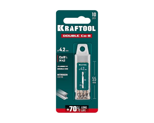 Сверло двухстороннее по металлу сталь M42(+8%Co) класс А DOUBLE Сo-8 4.2х55 мм KRAFTOOL 29654-4.2-10