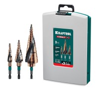 Набор сверл ступенчатых COBALT 3 шт., 4-32мм, азотирование, винтовая спираль KRAFTOOL 29691-4-32-H3