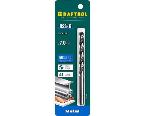 Сверло по металлу HSS-G, 7.0x109 мм, сталь P6M5 KRAFTOOL 29651-7