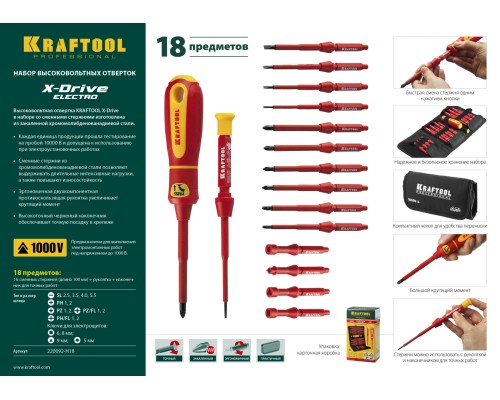 Набор высоковольтных отверток Х-Drive Electro, 18 предм KRAFTOOL 220092-H18