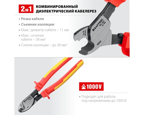Диэлектрический кабелерез KS-20V, d 11мм, 200мм KRAFTOOL 23333-20V