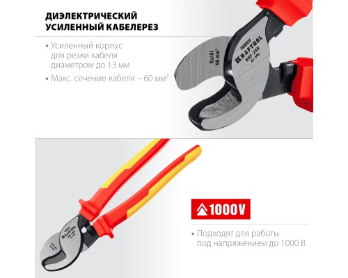 Диэлектрический кабелерез KSF-25V, d 13 мм, 250 мм, VDE, 1000 В, усиленный KRAFTOOL 23334-25V