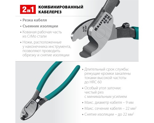 Кабелерез KS-16, d 9мм, 160мм KRAFTOOL 23333-16