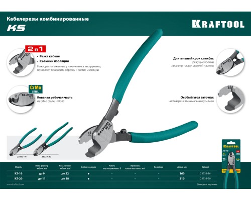Кабелерез KS-16, d 9мм, 160мм KRAFTOOL 23333-16