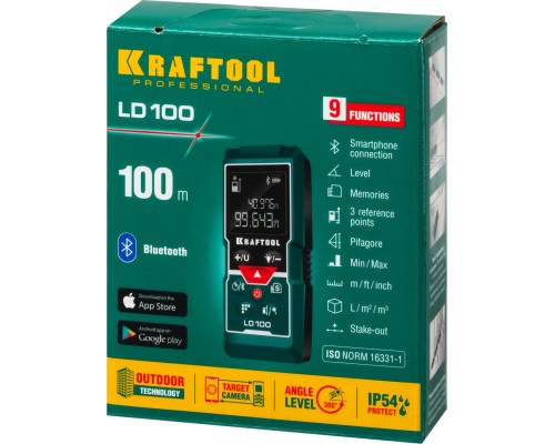 Лазерный дальномер LD-100, 5 см-100 м KRAFTOOL 34765