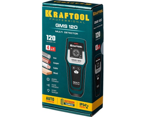 Универсальный детектор проводки GMS 120, ЖК дисплей KRAFTOOL 45298