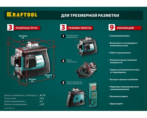 Лазерный нивелир LL 3D #3 KRAFTOOL 34640-3