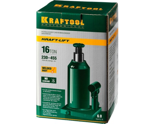 Бутылочный гидравлический домкрат KRAFT-LIFT, 16 т, 230-460 мм KRAFTOOL 43462-16_z01