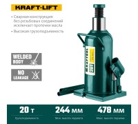 Бутылочный гидравлический домкрат KRAFT-LIFT, 20 т, 244-478 мм KRAFTOOL 43462-20_z01