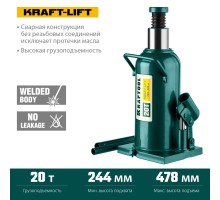 Бутылочный гидравлический домкрат KRAFT-LIFT, 20 т, 244-478 мм KRAFTOOL 43462-20_z01