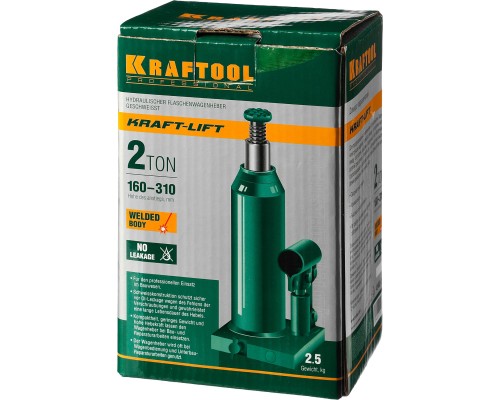 Бутылочный гидравлический домкрат KRAFT-LIFT, 2 т, 158-308 мм KRAFTOOL 43462-2_z01