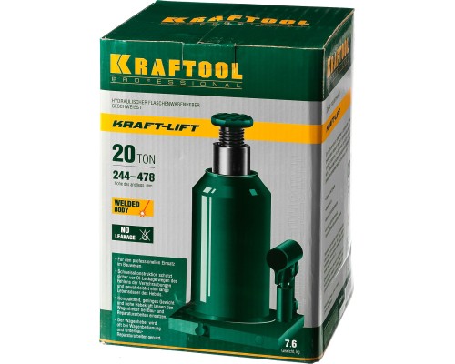 Бутылочный гидравлический домкрат KRAFT-LIFT, 20 т, 244-478 мм KRAFTOOL 43462-20_z01
